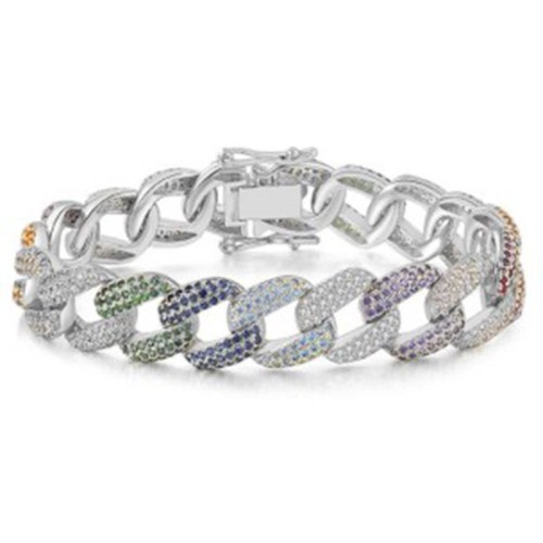 three-colour-Seven-colored Zircon Cuban chain bracelet