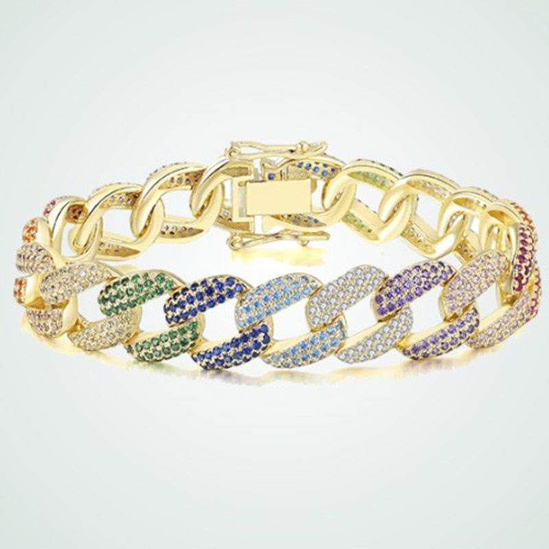 three-colour-Seven-colored Zircon Cuban chain bracelet