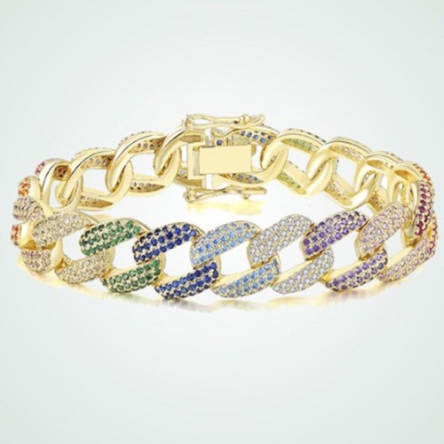 three-colour-Seven-colored Zircon Cuban chain bracelet