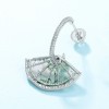 S925 sterling silver plated white gold earrings New Chinese retro fan moss earrings