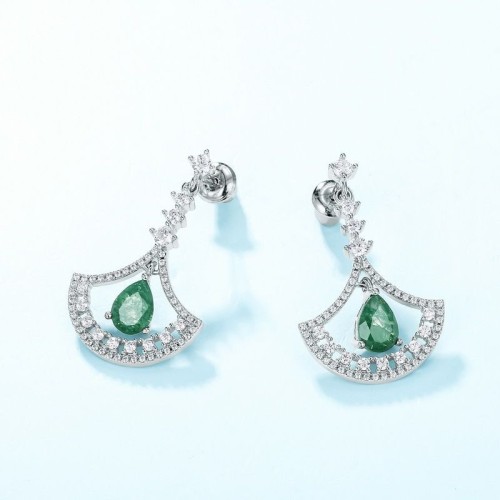 New style S925 silver inlaid agate earrings, fan shaped moss earrings, light set, high quality