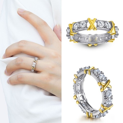 S925 sterling silver jewelry set full circle zircon ring earrings simple pendant necklace color plating jewelry