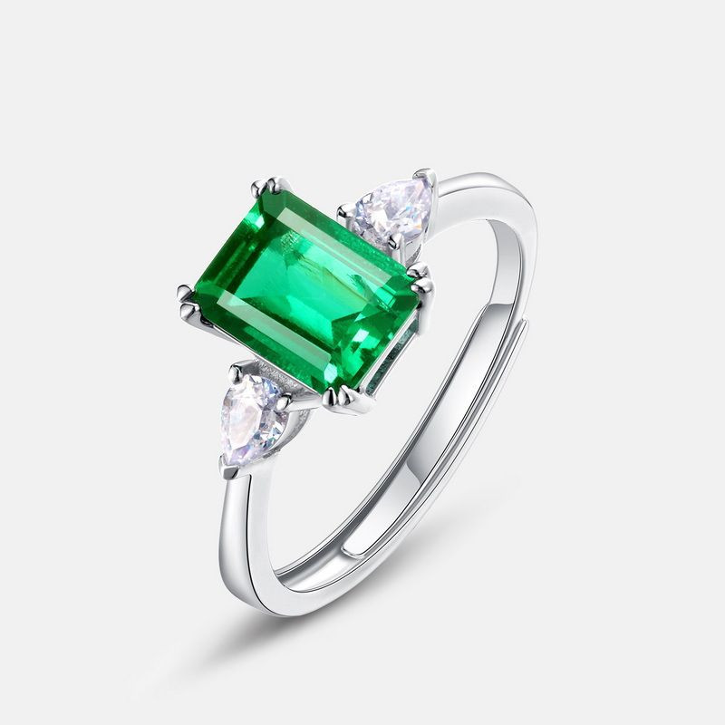 Light luxury jewelry simple princess style cultivation emerald fashion gemstone ring S925 silver wholesale